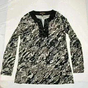 Dana Buchman Womens Sequins V Neck Snake Print Shirt Top Blouse Medium